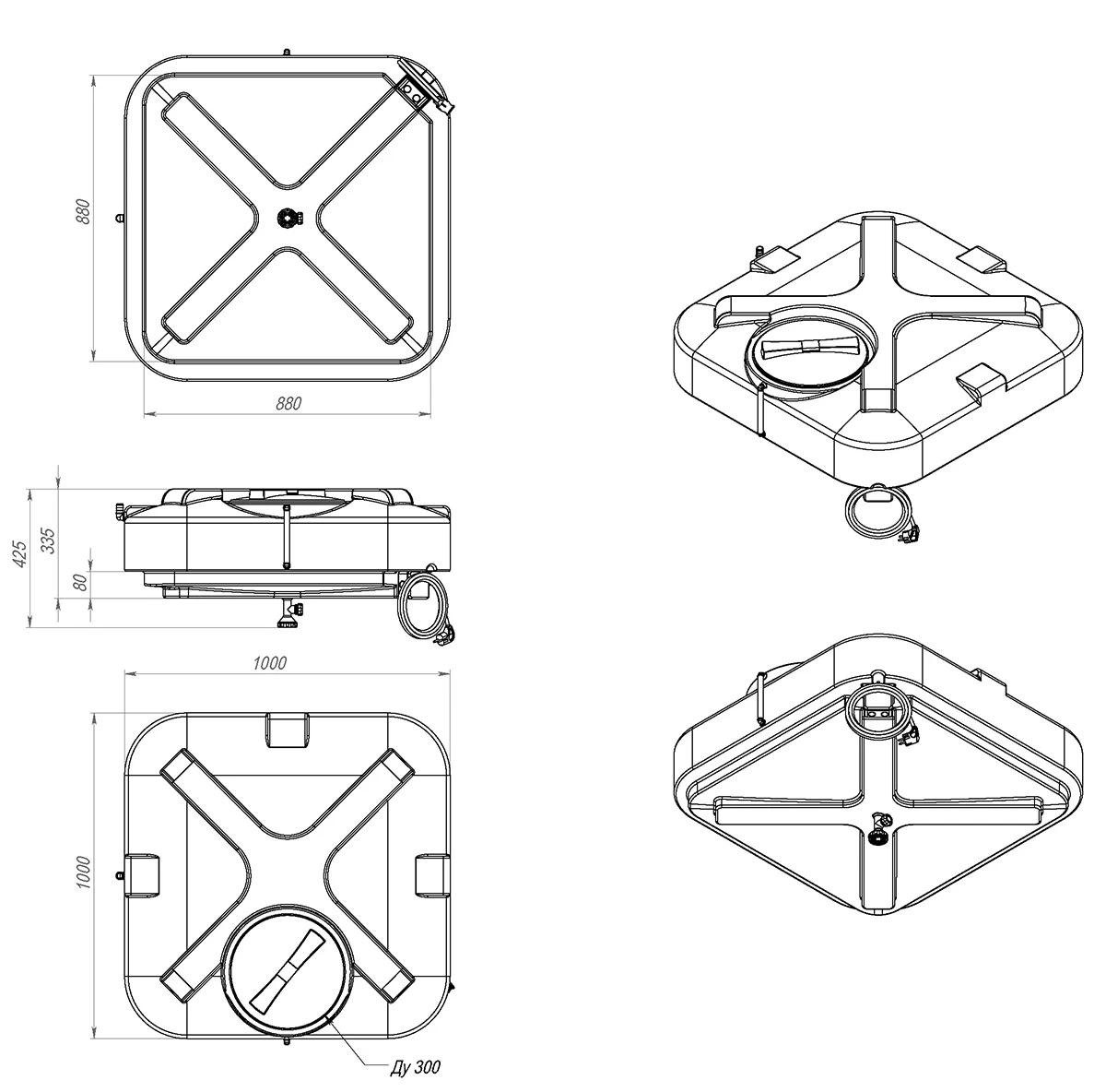 Бак для душа  200 литров с подогревом и лейкой 