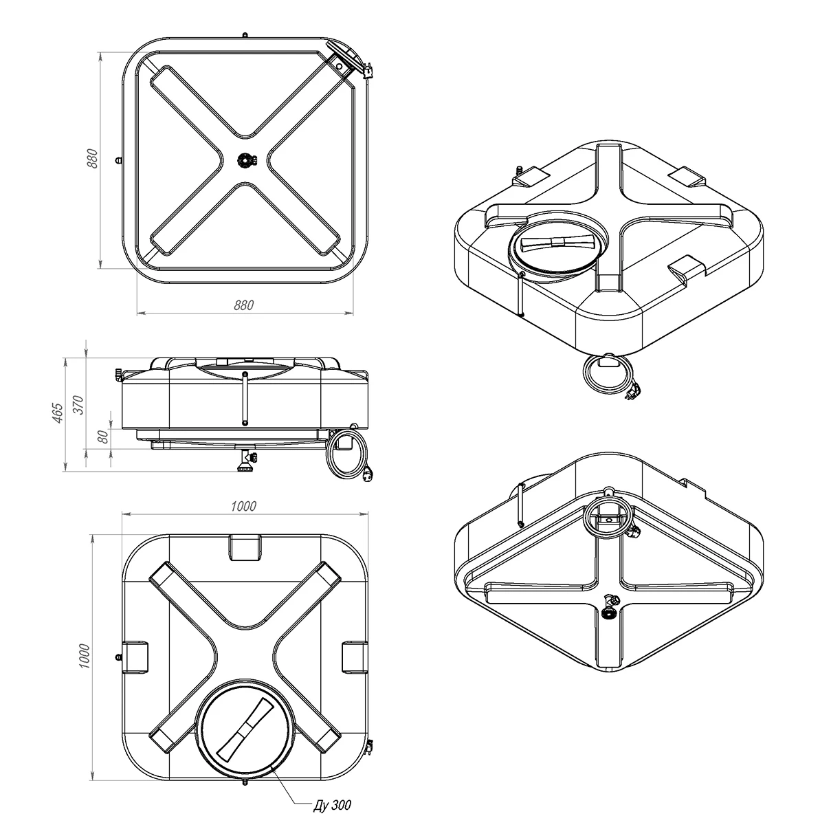 Бак для душа  250 литров с подогревом и лейкой 